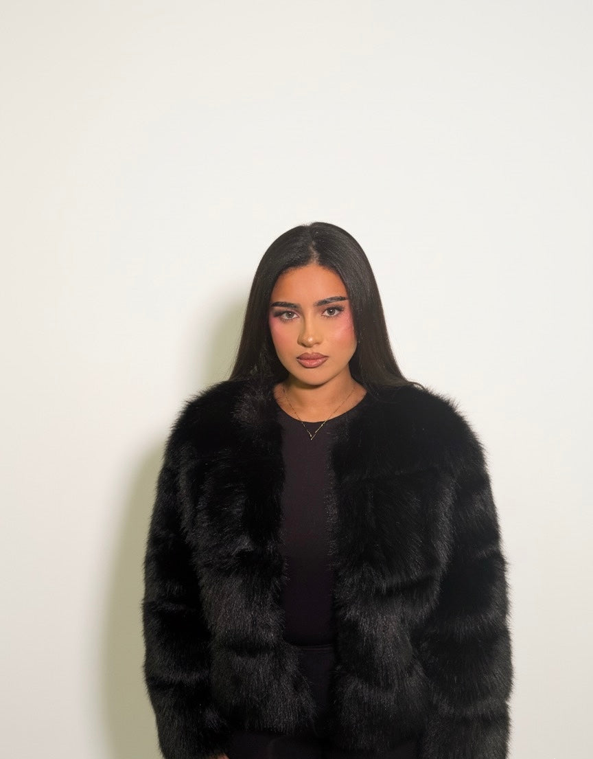Manteau en Fourrure Noir  - Élégance Hivernale