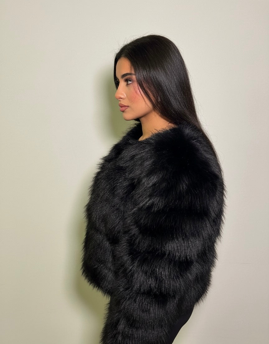 Manteau en Fourrure Noir  - Élégance Hivernale